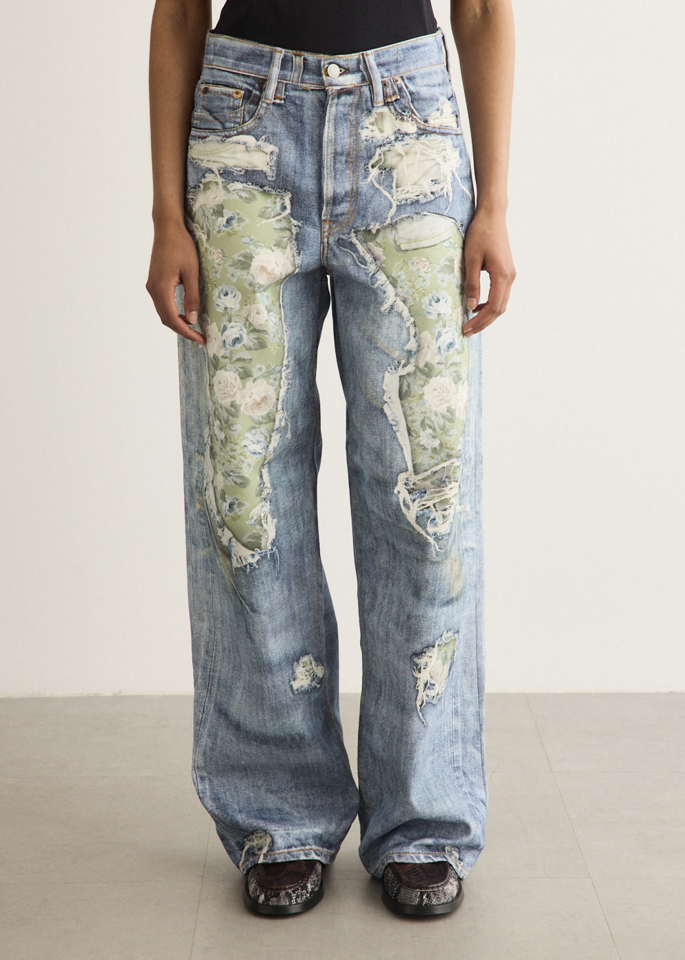 1981 U Trompe Lo'eil Rose Print Denim Jeans