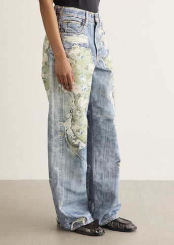 1981 U Trompe Lo'eil Rose Print Denim Jeans