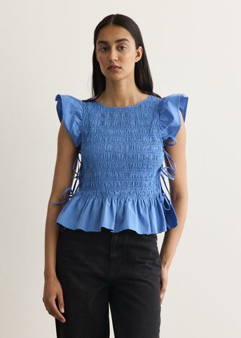 Stretch Cotton Angel Sleeve Smocked Top