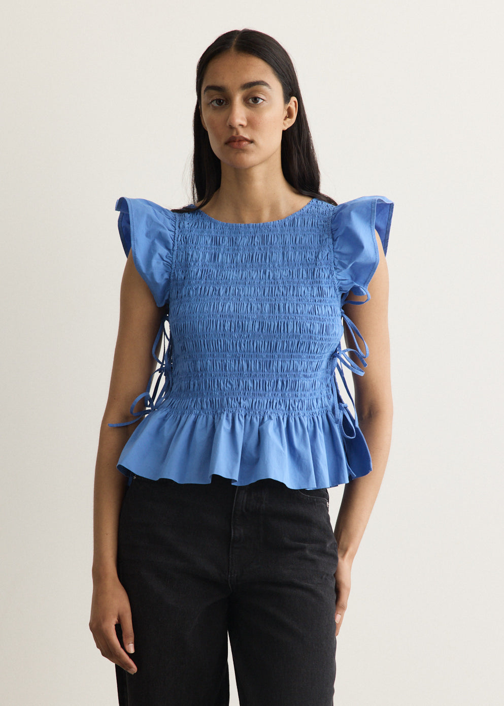 Stretch Cotton Angel Sleeve Smocked Top