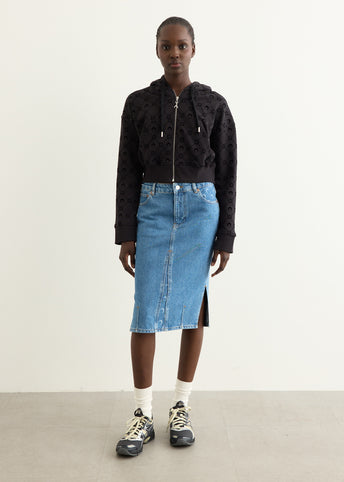Moon Laser Denim Knee Length Skirt