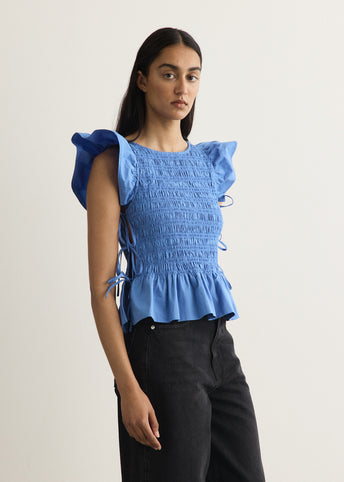 Stretch Cotton Angel Sleeve Smocked Top