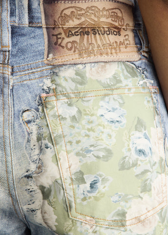 1981 U Trompe Lo'eil Rose Print Denim Jeans