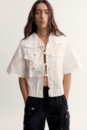 Stretch Cotton Cowl Neck Blouse