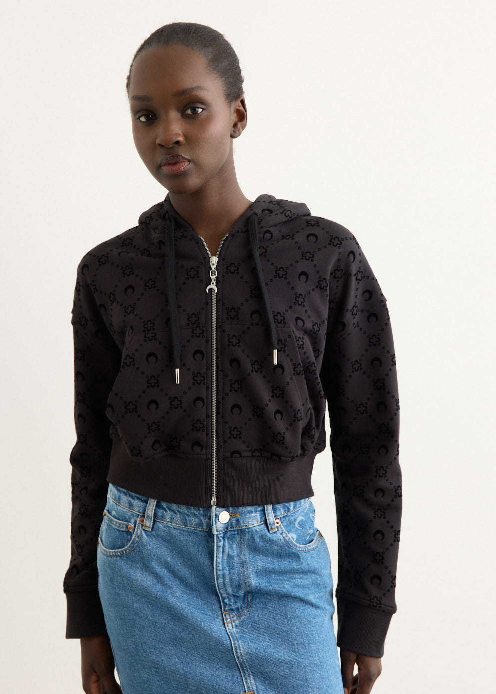 Monogram Flocked Fleece Cropped Zipped Hoodie