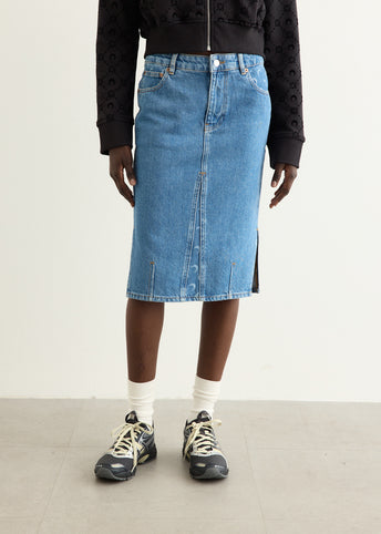 Moon Laser Denim Knee Length Skirt