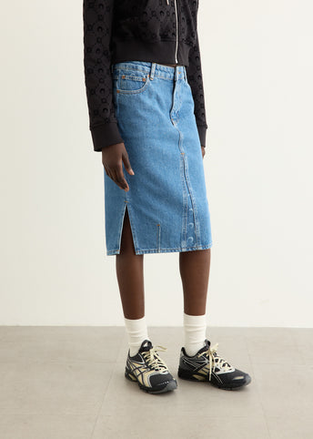 Moon Laser Denim Knee Length Skirt