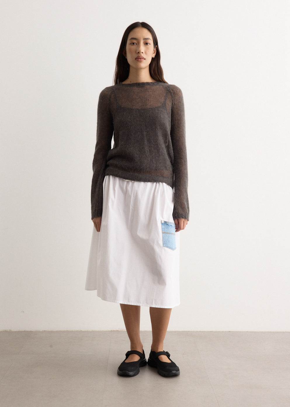 gimaguas ♥ BAGGY MIDI SKIRT /追跡付 Baggy Midi Skirt White Blue - Bottoms - Gimaguas