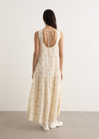 Printed Viscose Habotai Long Dress
