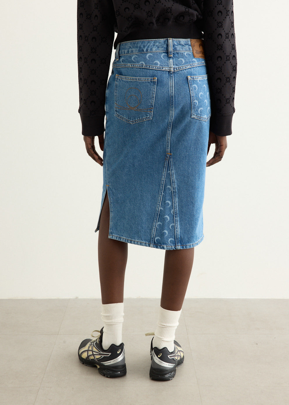 Moon Laser Denim Knee Length Skirt