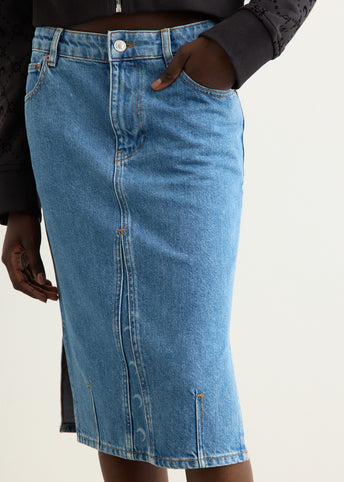Moon Laser Denim Knee Length Skirt