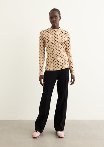 Moon Printed Jersey Long Sleeve Crewneck Top