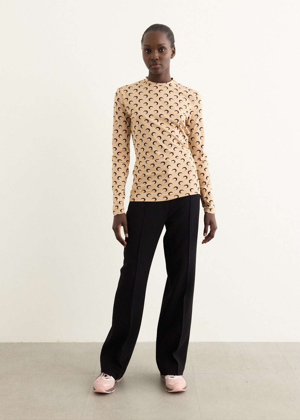 Moon Printed Jersey Long Sleeve Crewneck Top