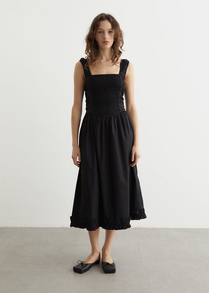 ★Ganni★ Cotton Poplin Midi Strap Dress Black F9344099 F934 MUSINSA | GANNI Cotton Poplin Midi Strap Dress - Black