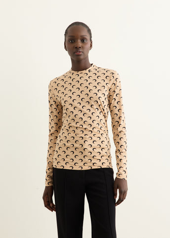 Moon Printed Jersey Long Sleeve Crewneck Top