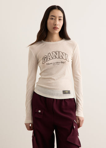 Printed Marl Mesh Long Sleeve Top
