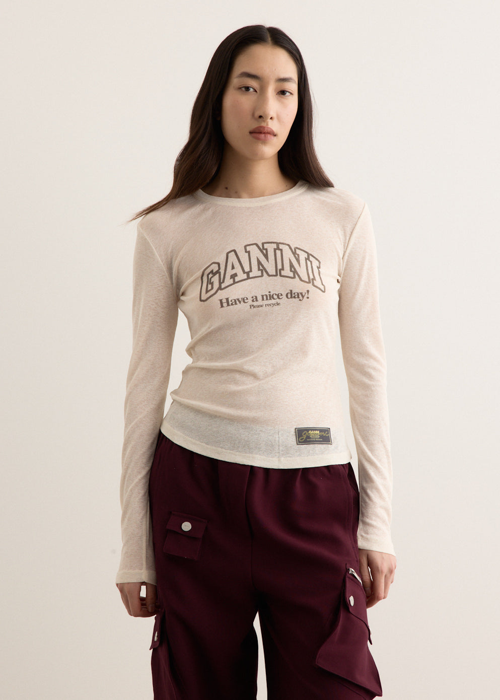 Printed Marl Mesh Long Sleeve Top