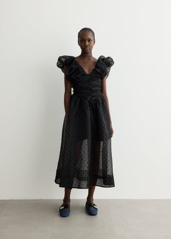 Black Organza Ruched Dress