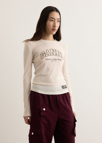 Printed Marl Mesh Long Sleeve Top