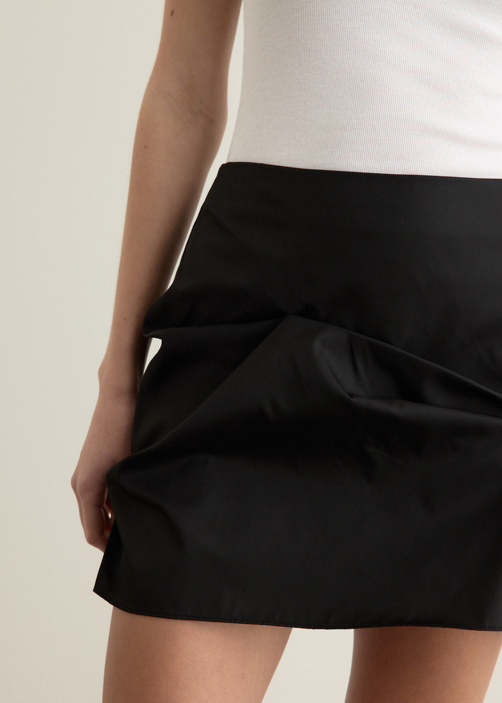 Nylon Tuck Detail Mini Skirt