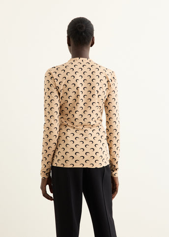 Moon Printed Jersey Long Sleeve Crewneck Top