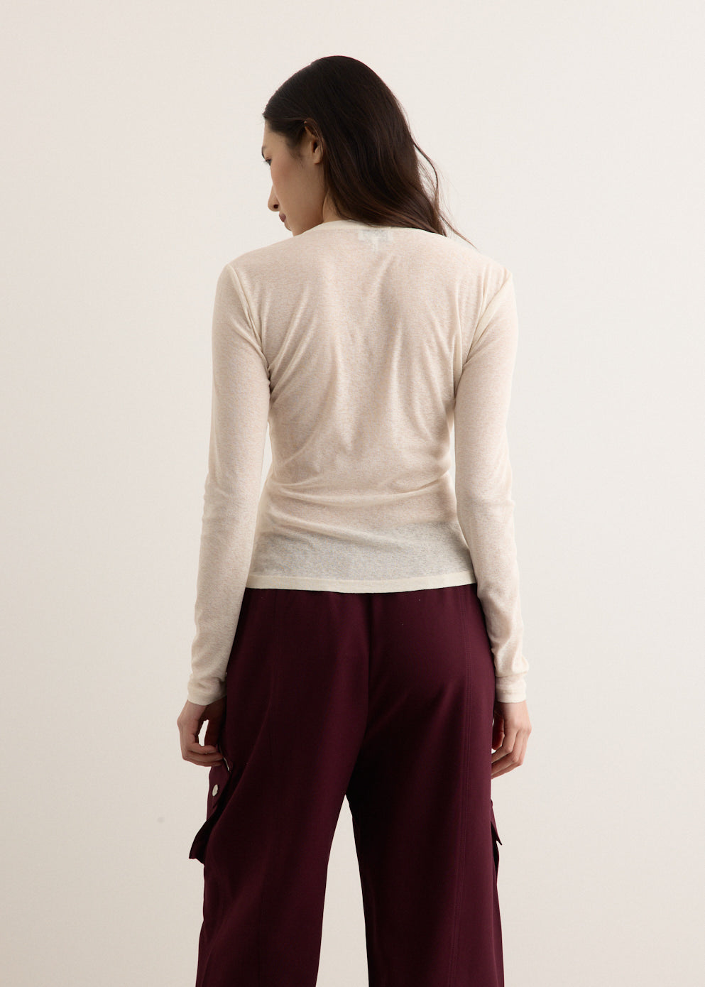 Printed Marl Mesh Long Sleeve Top