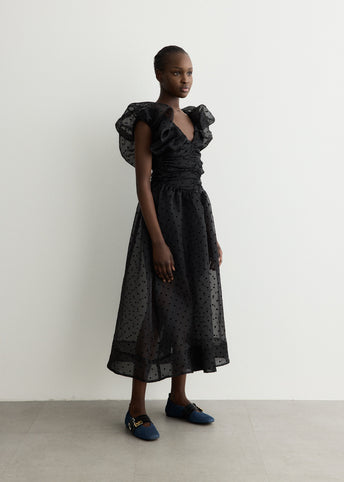 Black Organza Ruched Dress