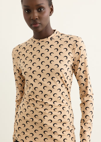Moon Printed Jersey Long Sleeve Crewneck Top