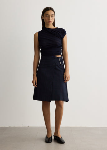 Pleats Midi Checked Skirt