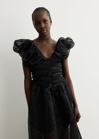 Black Organza Ruched Dress