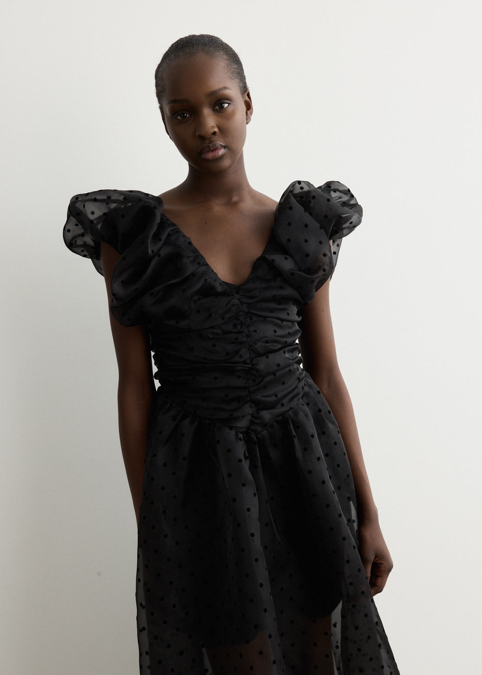 Black Organza Ruched Dress