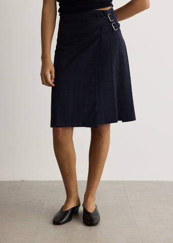Pleats Midi Checked Skirt