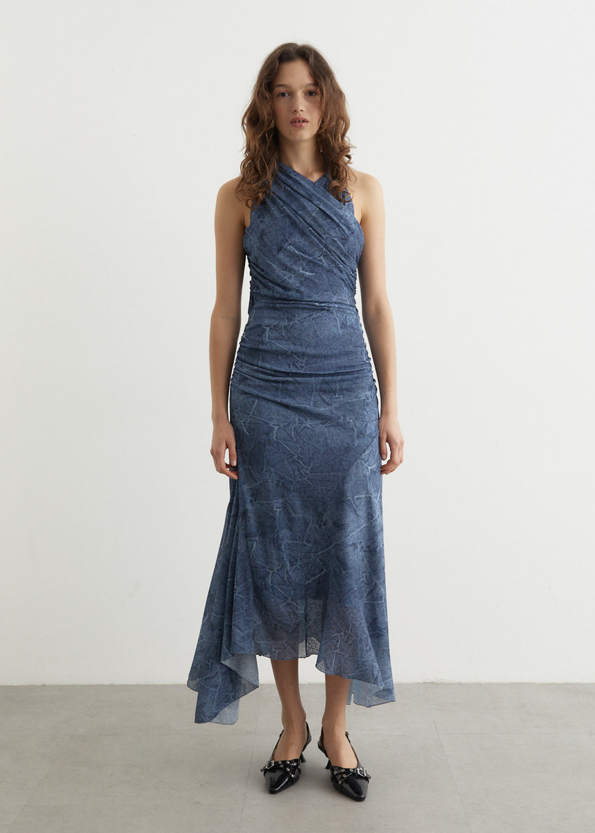 ワンピース Ganni Navy Blue Mini Dress With Knot Detail GANNI Navy blue mini dress with knot detail | TheDoubleF