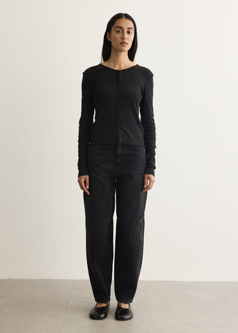 Compact Pointelle Rib Jersey Long Sleeve Button T-Shirt