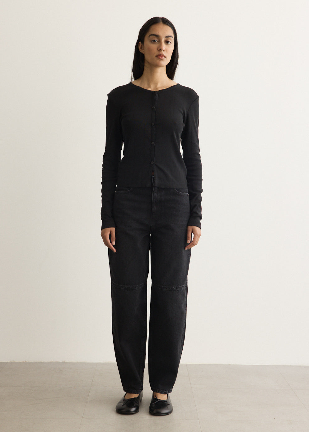 Compact Pointelle Rib Jersey Long Sleeve Button T-Shirt