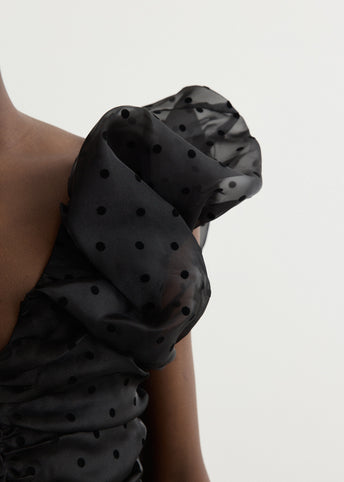 Black Organza Ruched Dress