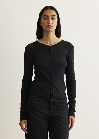 Compact Pointelle Rib Jersey Long Sleeve Button T-Shirt