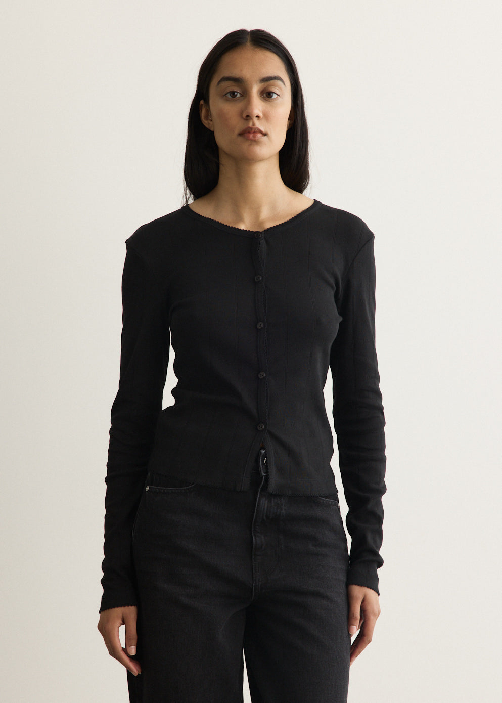 Compact Pointelle Rib Jersey Long Sleeve Button T-Shirt