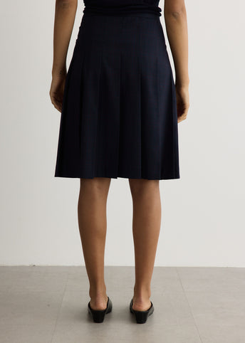 Pleats Midi Checked Skirt