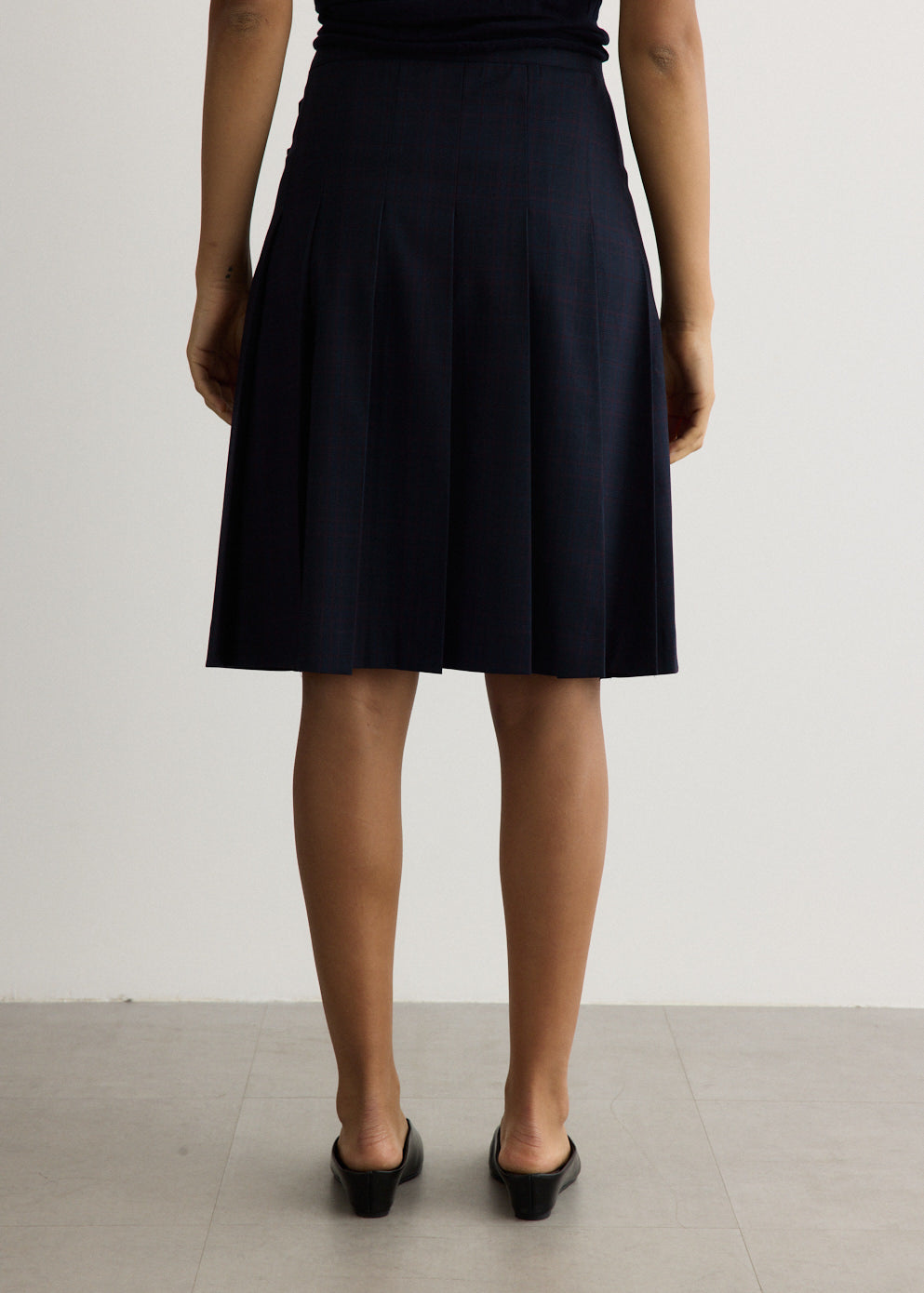 Pleats Midi Checked Skirt