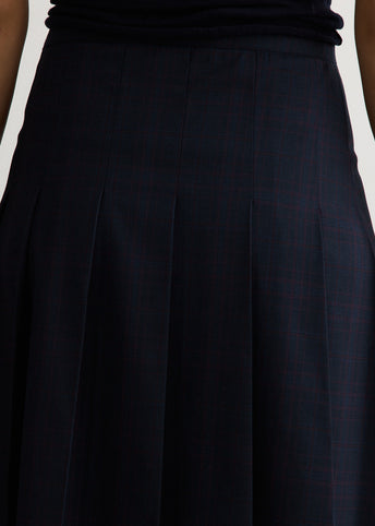 Pleats Midi Checked Skirt