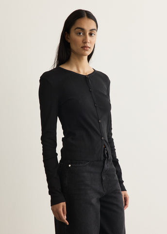 Compact Pointelle Rib Jersey Long Sleeve Button T-Shirt