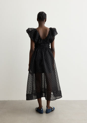 Black Organza Ruched Dress