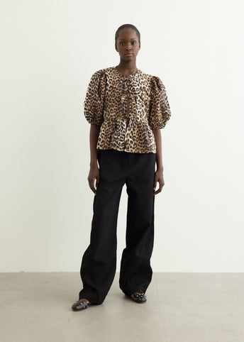 Printed Cotton Poplin Peplum Blouse