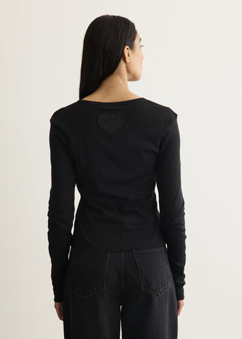 Compact Pointelle Rib Jersey Long Sleeve Button T-Shirt