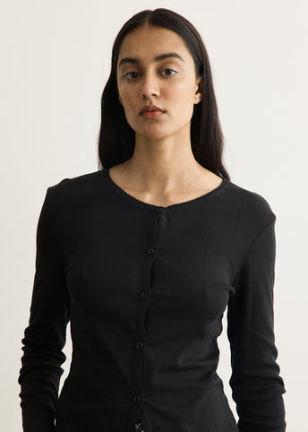 Compact Pointelle Rib Jersey Long Sleeve Button T-Shirt