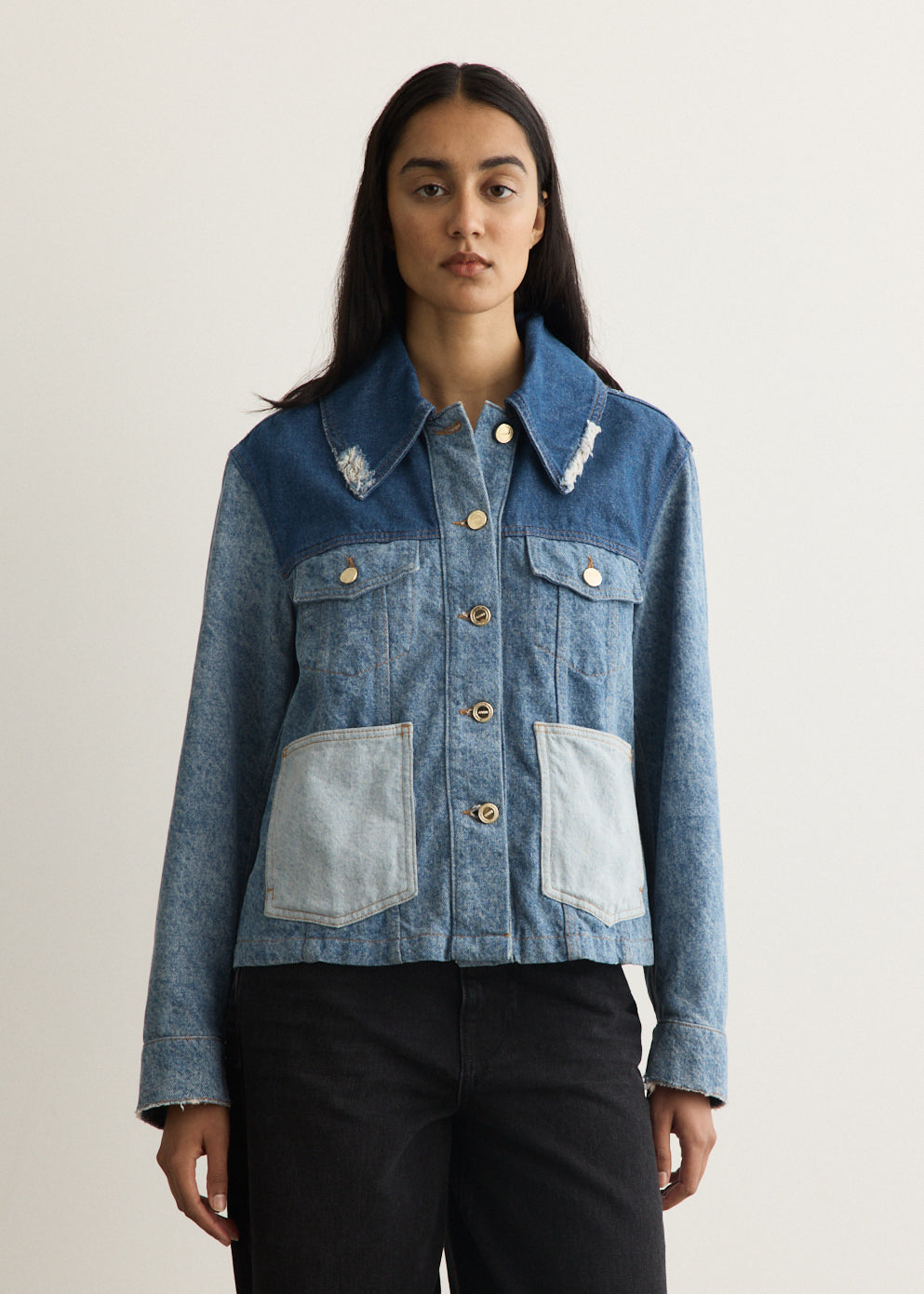 Patchwork Denim Short Jacket