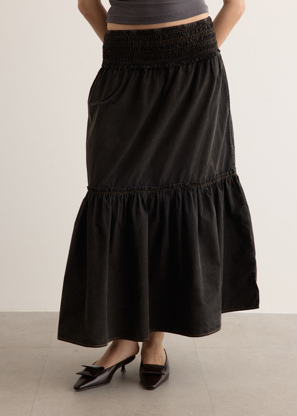 Garment Dyed Cotton Smock Maxi Skirt