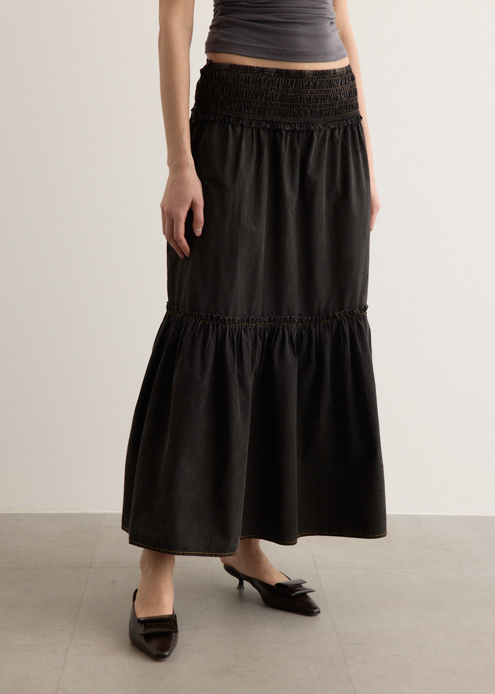 Garment Dyed Cotton Smock Maxi Skirt