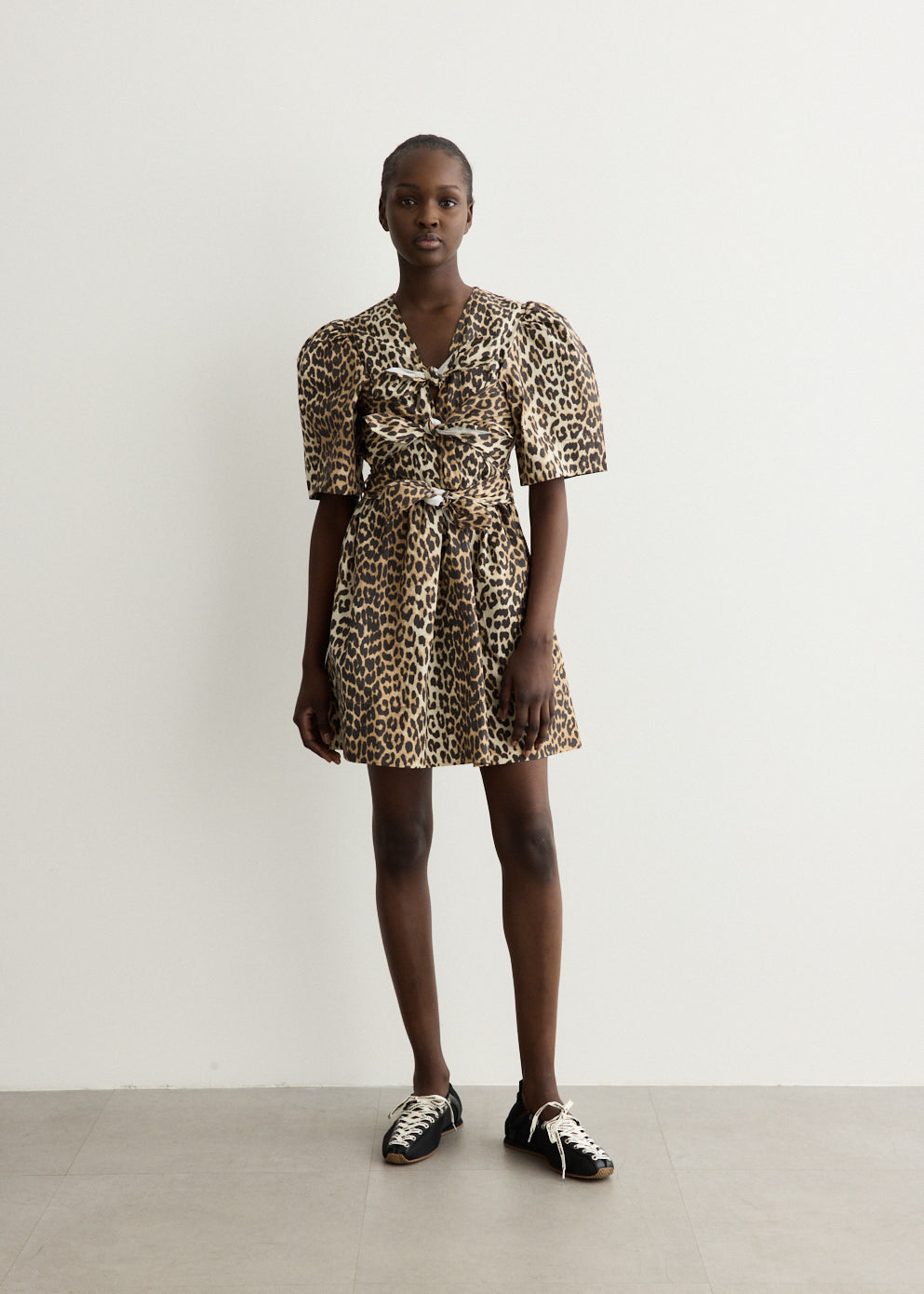 Printed Stretch Cotton Mini Tie Strap Dress